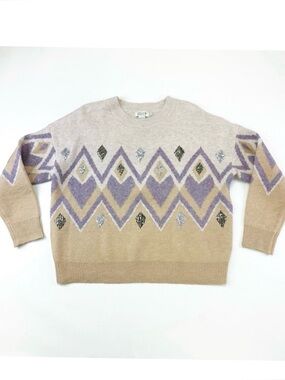 Molly Bracken crew neck sweater Womens Medium Large Diamond print sequin accents
